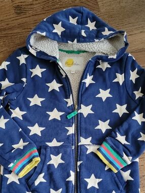 Mini Boden Blue Star Sherpa-Lined Zip Hoodie, Size 9-10Y